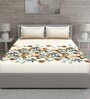 Brown Floral 144 TC Cotton Queen Sized Bed Sheets with 2 Pillow Covers