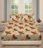 Brown Floral 144 TC Glace Cotton Queen Sized Double Bedsheet with 2 Pillow Covers