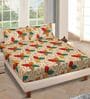 Brown Floral 144 TC Glace Cotton Queen Sized Double Bedsheet with 2 Pillow Covers
