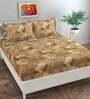 Brown Floral 144 TC Poly Cotton Single Bed Sized Bed Sheets With 1 Pillow Cover