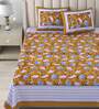 Brown Floral 180 TC Cotton King Size Bedsheet With 2 Pillow Cover