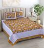 Brown Floral 180 TC Cotton King Size Bedsheet With 2 Pillow Cover