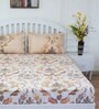 Brown Floral 180 TC Cotton Queen Sized Bed Sheets with 2 Pillow Covers