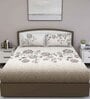 Brown Floral 180 TC Cotton Queen Sized Bed Sheets with 2 Pillow Covers