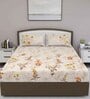 Brown Floral 180 TC Cotton Queen Sized Bed Sheets with 2 Pillow Covers