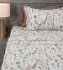 Off White Floral 210TC 100% Cotton Printed Flat Super King Bedsheet With 2 Pillow Covers