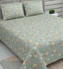 Green Floral 220 Tc Cotton Super King Bedsheet With 2 Pillow Covers