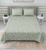 Green Floral 220 Tc Cotton Super King Bedsheet With 2 Pillow Covers