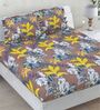 Brown Floral 260 Tc Polycotton Double Fitted Bedsheet With 2 Pillow Covers