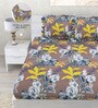 Brown Floral 260 Tc Polycotton Double Fitted Bedsheet With 2 Pillow Covers