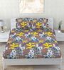Brown Floral 260 Tc Polycotton Double Fitted Bedsheet With 2 Pillow Covers