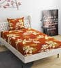 Brown Floral 280 TC Microfibre Fitted Single Bedsheet 1 Pillow Cover