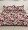 Brown Floral 300 TC Cotton Blend 7D King Size Double Bedsheet with 2 Pillow Covers