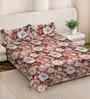 Brown Floral 300 TC Cotton Blend 7D King Size Double Bedsheet with 2 Pillow Covers