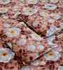 Brown Floral 300 TC Cotton Blend 7D King Size Fitted Double Bedsheet with 2 Pillow Covers