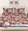Brown Floral 300 TC Cotton Blend 7D King Size Fitted Double Bedsheet with 2 Pillow Covers