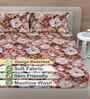 Brown Floral 300 TC Cotton Blend 7D King Size Fitted Double Bedsheet with 2 Pillow Covers