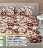 Brown Floral 300 TC Cotton Blend 7D King Size Fitted Double Bedsheet with 2 Pillow Covers