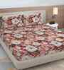 Brown Floral 300 TC Cotton Blend 7D King Size Fitted Double Bedsheet with 2 Pillow Covers