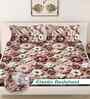 Brown Floral 300 TC Cotton Blend 7D King Size Fitted Double Bedsheet with 2 Pillow Covers