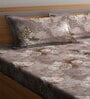 Brown Floral 300 TC Cotton Blend Double King Sized Bedsheet With 2 Pillow Covers