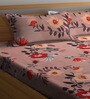 Brown Floral 300 TC Cotton Blend Double King Sized Bedsheet With 2 Pillow Covers