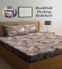 Brown Floral 300 TC Cotton Blend Double King Sized Bedsheet With 2 Pillow Covers