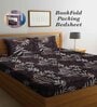 Brown Floral 300 TC Cotton Blend Double King Sized Bedsheet With 2 Pillow Covers