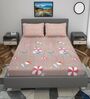 Brown Floral 300 TC Cotton Blend Fitted Queen Bedsheet with 2 Pillow Covers