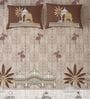 Brown Floral 300 TC Cotton King Sized Fitted Bedsheet with 2 Pillow Covers
