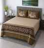 Brown Floral 400 Tc Cotton Super King Size Bedsheet With 2 Pillow Covers