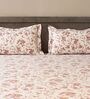 Brown Floral 600TC Cotton Super King Sized Double Bedsheet with 2 Embroidery Pillow Covers