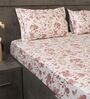 Brown Floral 600TC Cotton Super King Sized Double Bedsheet with 2 Embroidery Pillow Covers