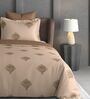 Brown Floral 600TC Cotton Super King Sized Double Bedsheet with 2 Embroidery Pillow Covers