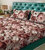 Brown Floral 7D King Size Cotton Blend Double Bedsheet with 2 Pillow Covers