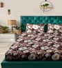 Brown Floral 7D King Size Cotton Blend Double Bedsheet with 2 Pillow Covers
