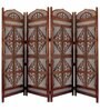 Brown Floral Handcarved Wooden Room Divider Four Panels In Fine Carving Shessham Wood