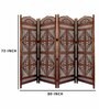 Brown Floral Handcarved Wooden Room Divider Four Panels In Fine Carving Shessham Wood