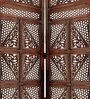 Brown Floral Handcarved Wooden Room Divider Four Panels In Fine Carving Shessham Wood