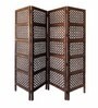 Brown Floral Handcarved Wooden Room Divider Four Panels In Ring Pattern