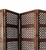 Brown Floral Handcarved Wooden Room Divider Four Panels In Ring Pattern