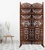 Brown Floral Caged Handcarved Wooden Room Divider Single Panel With Stand