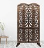 Brown Floral Smokey Handcarved Wooden Room Divider Single Panel With Stand