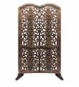 Brown Floral Smokey Handcarved Wooden Room Divider Single Panel With Stand