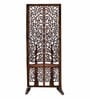 Brown Floral Lassie Handcarved Wooden Room Divider Single Panel With Stand