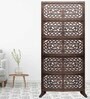 Brown Floral Flinchum Handcarved Wooden Room Divider Single Panel With Stand