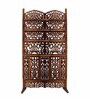 Brown Floral Caged Handcarved Wooden Room Divider Single Panel With Stand