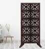 Brown Floral Galaxy Handcarved Wooden Room Divider Single Panel With Stand
