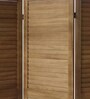 Brown Floral Handcarved Wooden Room Divider Three Panels In Plain Stripes Pattern