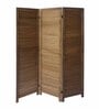 Brown Floral Handcarved Wooden Room Divider Three Panels In Plain Stripes Pattern